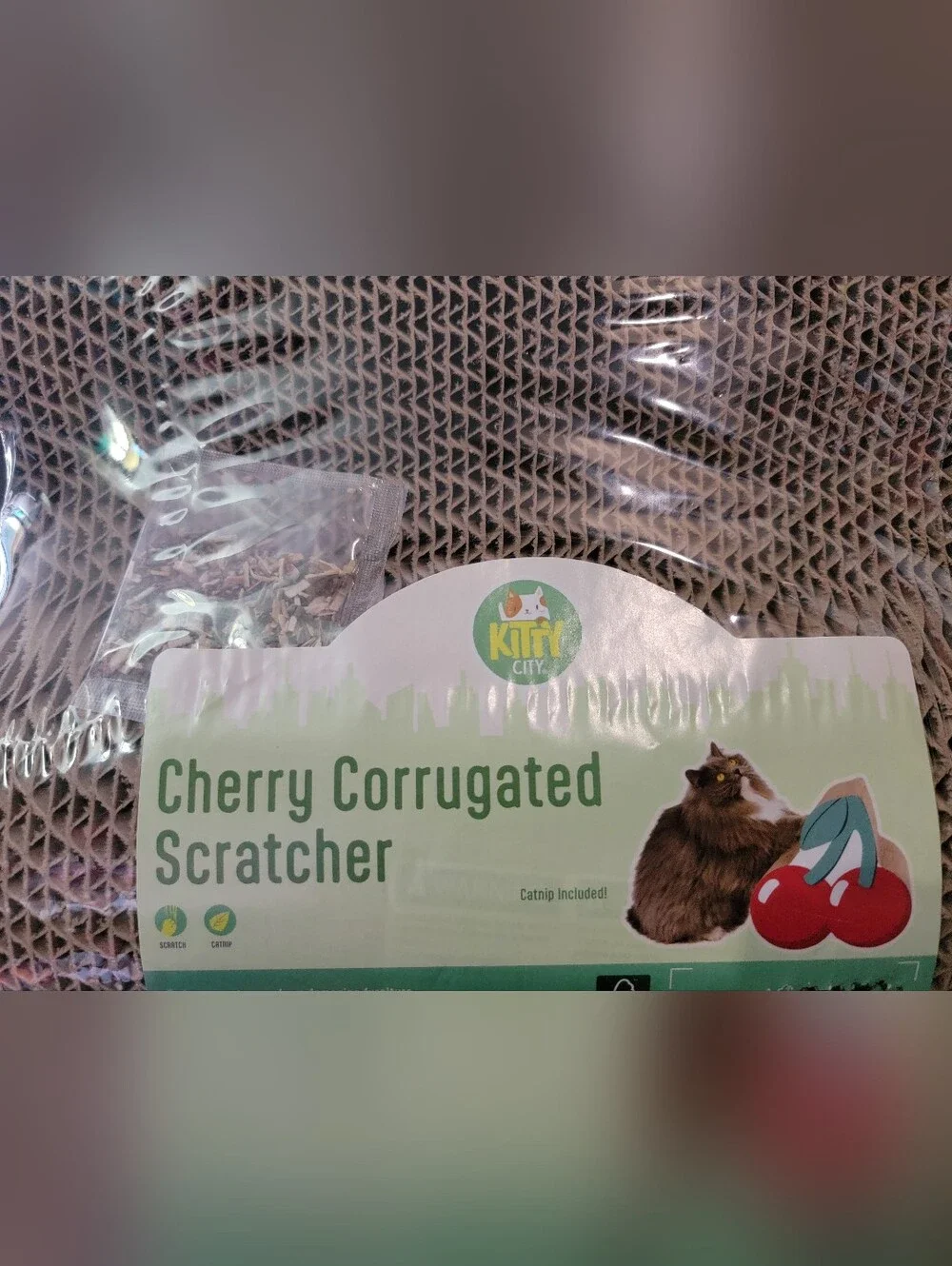 Cherry-Shaped Cat Toy Cardboard Scratcher W Catnip  - New!  Aprox sz 11×11×11